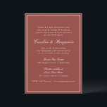 Formele Classic Rust Red Script Elegante bruiloft Kaart<br><div class="desc">Een tijdloze huwelijksuitnodiging met een rijke roestrode achtergrond met klassieke serif- en scripttypografie voor een verfijnde en verfijnde look. Een dunne witte rand voegt een vleugje elegantie toe, waardoor het perfect is voor moderne, rustieke of herfstbruiloften. Ideaal voor koppels die op zoek zijn naar een eenvoudig maar stijlvol ontwerp voor...</div>