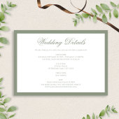 Formele Classic Sage Green Grended Wedding Details Informatiekaartje