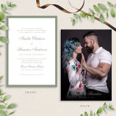 Formele Classic Sage Green & Script Fotobruiloft Kaart