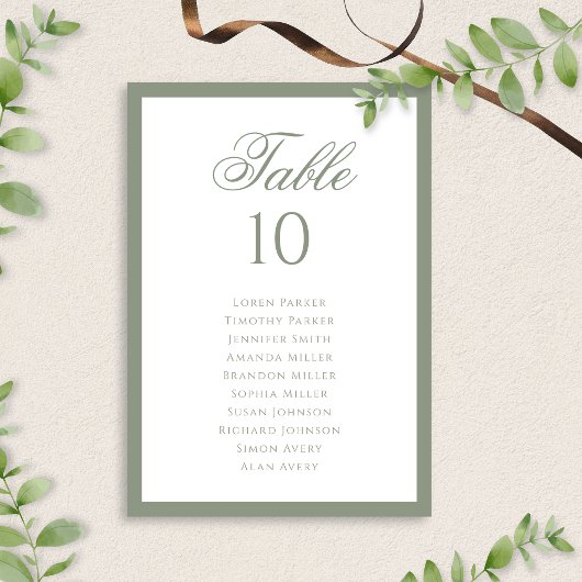 Formele Classic Sage Green Wedding Zitting Grafiek Kaart