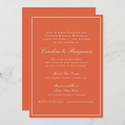 Formele Classic Warm Sinaasappel Script Elegant We Kaart (Voorkant / Achterkant)