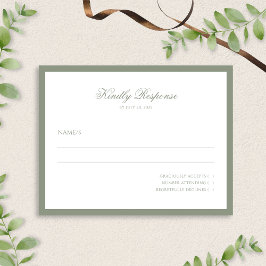 Formele Classy Sage Green Border Script Wedding RSVP Kaartje