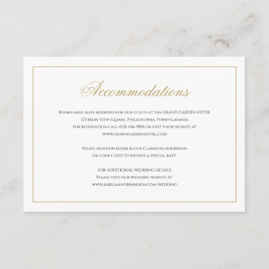 Formele Classy Zwart & Goud bruiloft accommodaties Informatiekaartje (Voorkant)