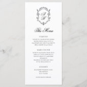 Formele Classy Zwart-wit Monogram Crest Bruiloft Menu (Voorkant)