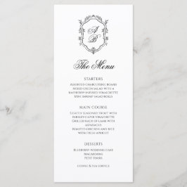 Formele Classy Zwart-wit Monogram Crest Bruiloft Menu