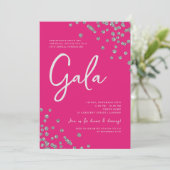Formele Corporate Gala Silver Confetti Hot Pink Kaart (Staand voorkant)