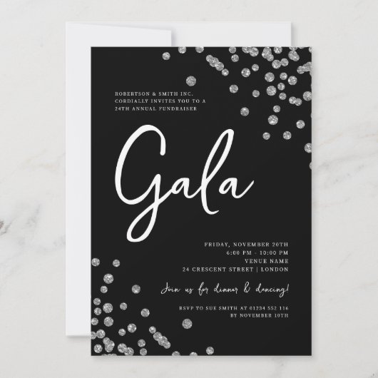 Formele Corporate Gala Silver Confetti Zwart Kaart (Voorkant)
