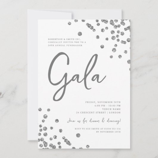 Formele Corporate Gala Silver Glitter Confetti Kaart (Voorkant)