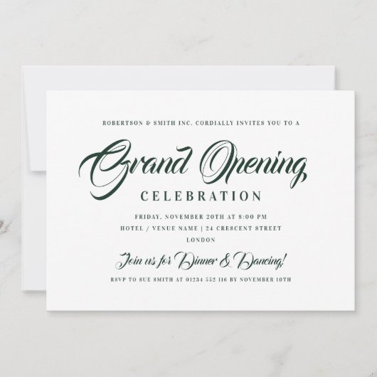 Formele Corporate Grand Opening Groen & Wit Kaart (Voorkant)