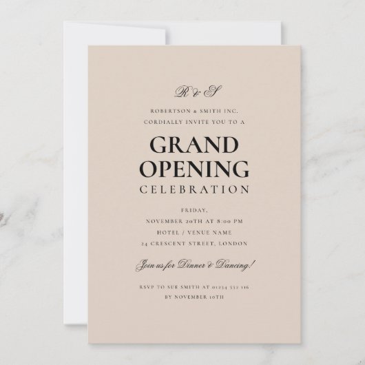 Formele Corporate Grand Opening Monogram Champagne Kaart (Voorkant)