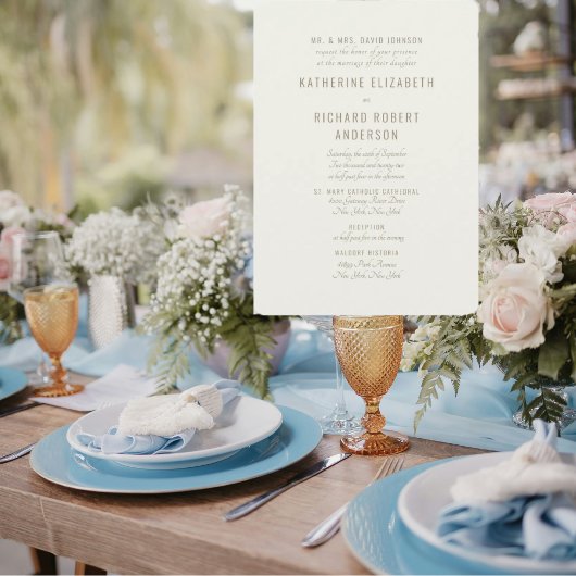 Formele Crème Gouden Tekst Twee Venue Bruid Ouders Kaart