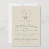 Formele Crème & Groene Monogram Gouden Krans Bruil Kaart (Voorkant)