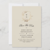 Formele Crème Zwart Monogram Gold Crest Foto Save The Date (Voorkant)