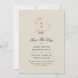 Formele Crème Zwart Monogram Gold Crest Foto Save The Date