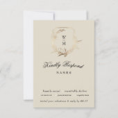 Formele Crème & Zwart Monogram Goud Botanisch Moti RSVP Kaartje (Voorkant)