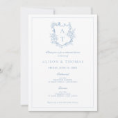 Formele Crest Dusty Blue repetitie diner Kaart (Voorkant)