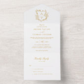 Formele Crest Gold Script Monogram bruiloft All In One Uitnodiging (Binnen)