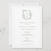 Formele Crest Sage Groene repetitie Diner Kaart (Voorkant)