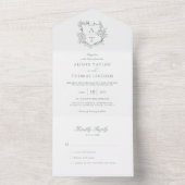 Formele Crest Sage Groene Trouwmonogram All In One Uitnodiging (Binnen)