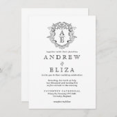 Formele Crest Zwart-wit Monogram Bruiloft Kaart (Voorkant / Achterkant)