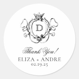 Formele Crest Zwart-wit Monogram Bruiloft Ronde Sticker