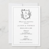 Formele Crest Zwart & Wit repetitie diner Kaart (Voorkant)