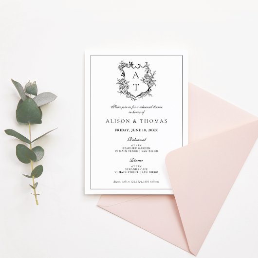 Formele Crest Zwart & Wit repetitie diner Kaart