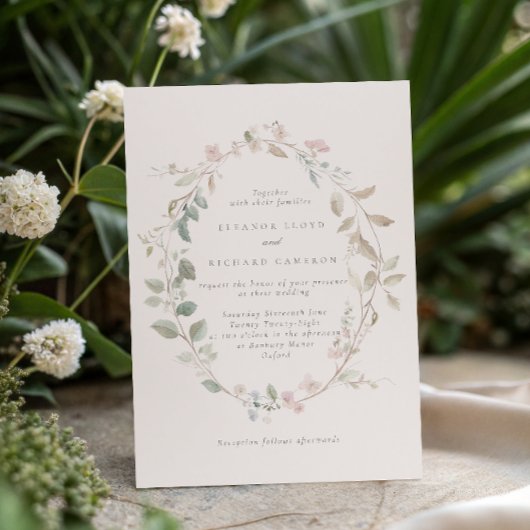 Formele Delicate Blush Bloemenkrans Bruiloft Kaart