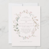 Formele Delicate Roze Bloemenkrans Bruiloft Kaart (Voorkant)