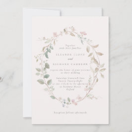 Formele Delicate Roze Bloemenkrans Bruiloft Kaart