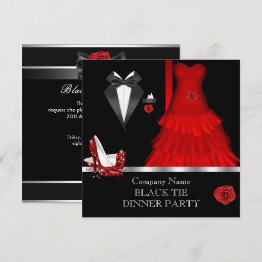 Formele Dinner Party Black Stropdas Red Shoe 2 Kaart (Voorkant / Achterkant)