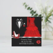 Formele Dinner Party Black Stropdas Red Shoe 2 Kaart (Staand voorkant)