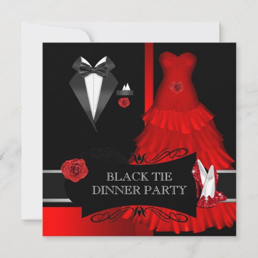 Formele Dinner Party Black Stropdas Red Shoe Kaart (Voorkant)