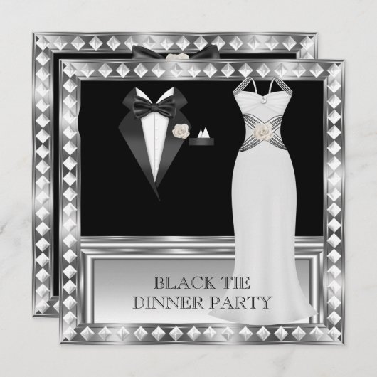 Formele Dinner Party White Black Stropdas Hollywoo Kaart (Voorkant / Achterkant)