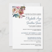 Formele Dusty Blue Champagne Wijn Bloemige Bruilof Kaart (Voorkant)