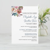 Formele Dusty Blue Champagne Wijn Bloemige Bruilof Kaart (Staand voorkant)