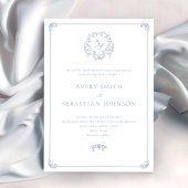 Formele Dusty Blue Crest Monogram Huwelijk Kaart