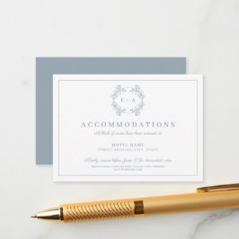 Formele  Dusty Blue Monogram bruiloft Informatiekaartje