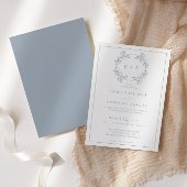 Formele  Dusty Blue Monogram bruiloft Kaart