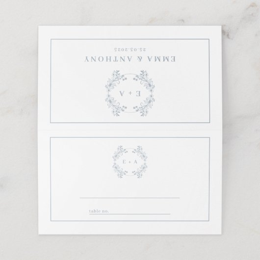 Formele  Dusty Blue Monogram bruiloft Plaatskaartje (Buitenkant ongevouwen)