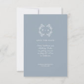 Formele  Dusty Blue Monogram bruiloft Save The Date (Achterkant)