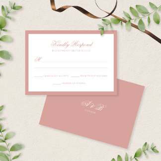 Formele Dusty Rose Rand Monogram Script Bruiloft RSVP Kaartje