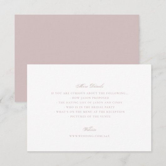 Formele Dusty Rose Roze Trouwwebsite Extra Info Informatiekaartje (Voorkant / Achterkant)