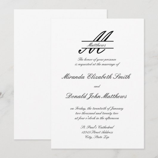 Formele Eenvoudige Elegant - Huwelijksuitnodiging Kaart (Voorkant / Achterkant)