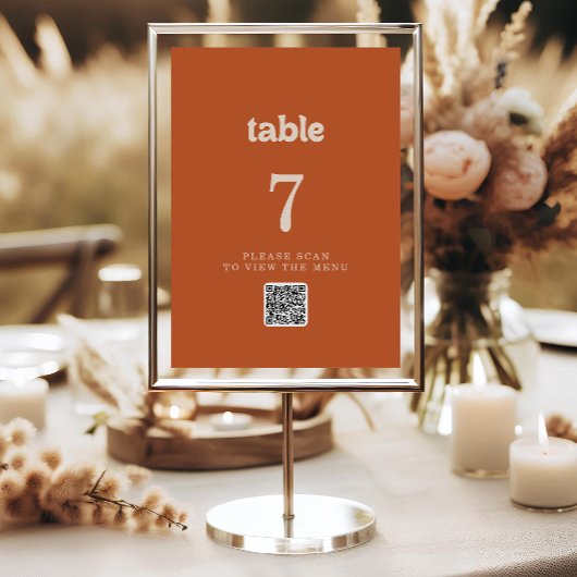 Formele Eenvoudige Terracotta QR Code Tafel Nummer Kaart