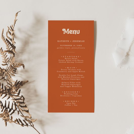 Formele Eenvoudige Terracotta Trouwkaart Menu