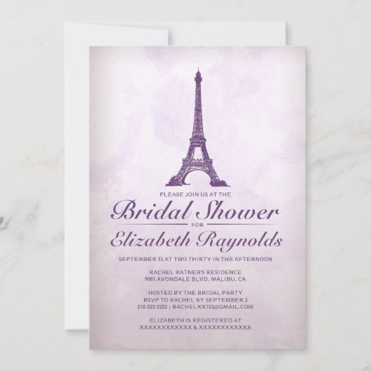 Formele Eiffel Tower Bridal Shower-uitnodigingen Kaart (Voorkant)