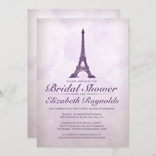 Formele Eiffel Tower Bridal Shower-uitnodigingen Kaart (Voorkant / Achterkant)