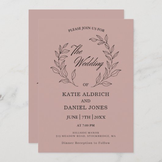 Formele elante moderne bladeren Lila zwart huwelij Kaart (Voorkant / Achterkant)