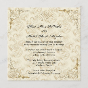 Formele Elegant Gold Accent Floral Wedding Invite Kaart